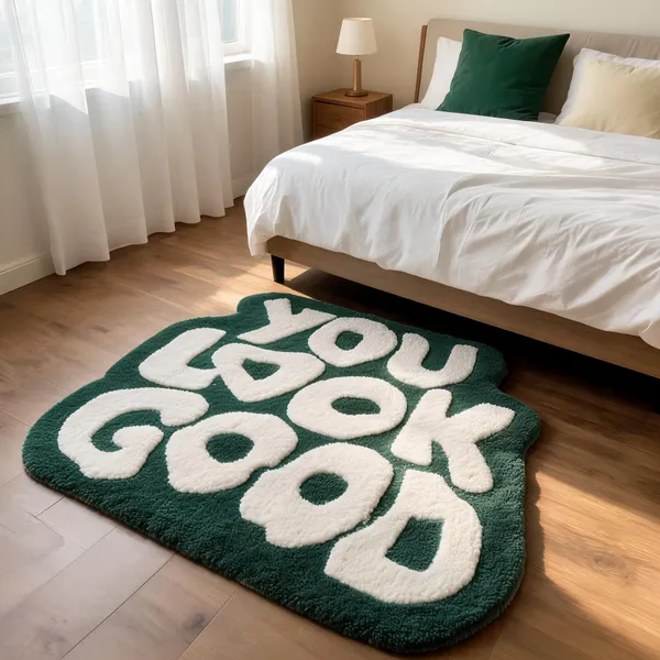 White_Wool_Cut_Pile_You_Look_Good_Typography_Rug