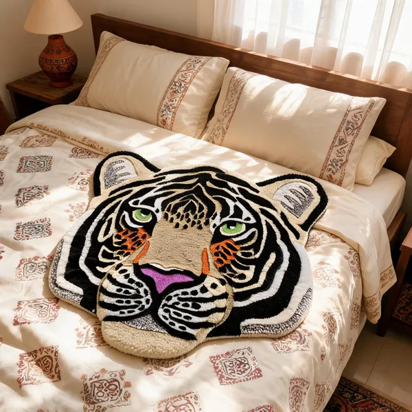 Black_Wool_Cut_Pile_Tiger_Face_Print_Rug