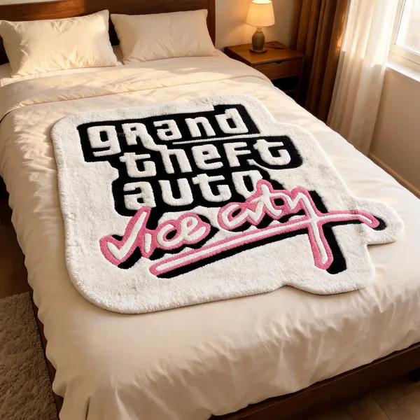 White_Wool_Cut_Pile_Gta_Vice_City_Print_Rug