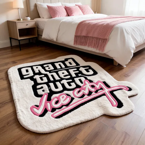 White_Wool_Cut_Pile_Gta_Vice_City_Print_Rug
