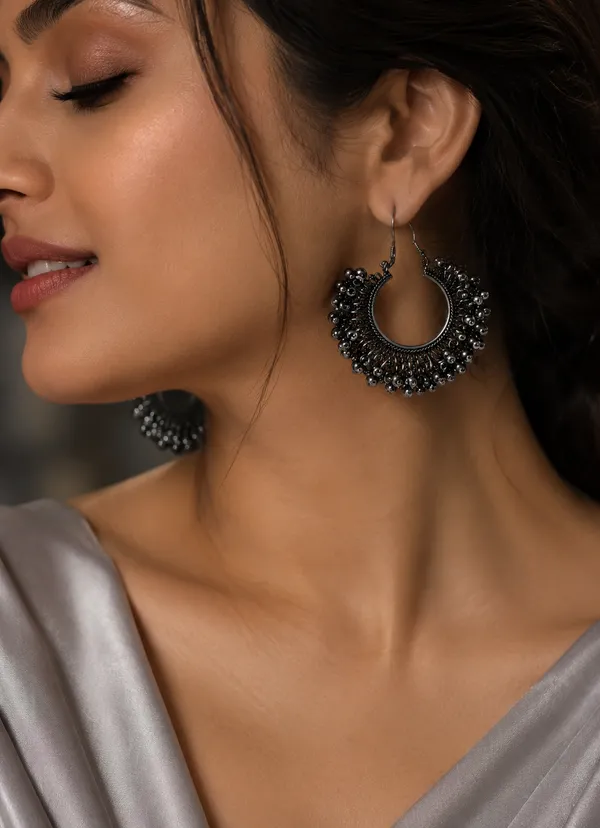 Black_Oxidised_Brass_Large_Hoop_Bead-Fringe_Jhumka_Earrings_For_Women