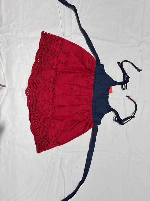 Red_And_Navy_Embroidered_Flared_Dress_For_Women