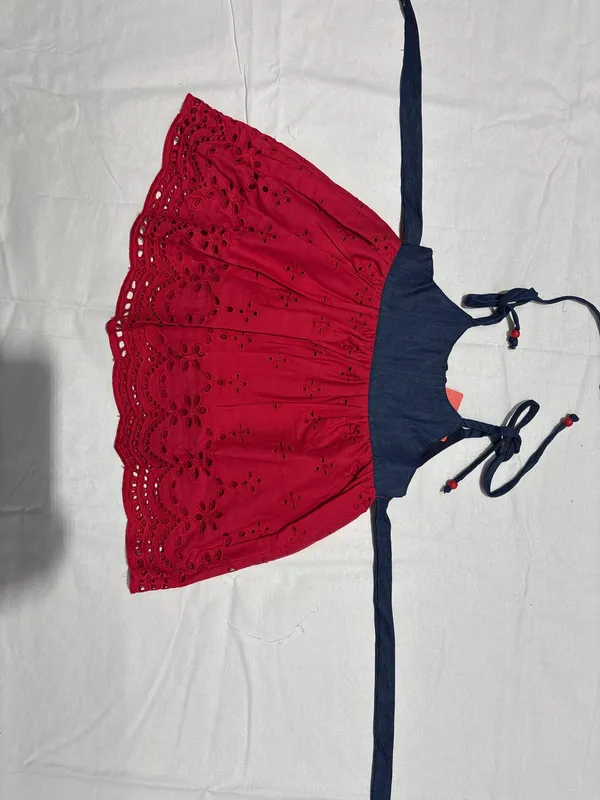 Red_And_Navy_Embroidered_Flared_Dress_For_Women