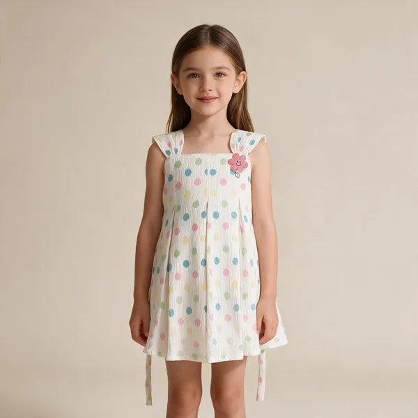 White_Polka_Dot_Sleeveless_Dress_For_Girls