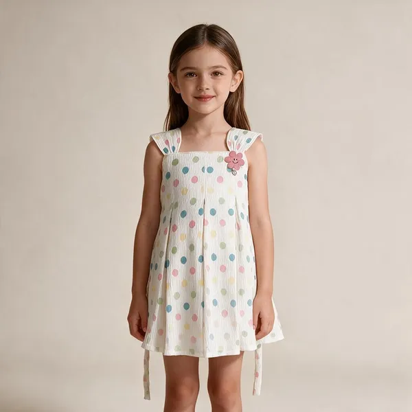 White_Polka_Dot_Sleeveless_Dress_For_Girls