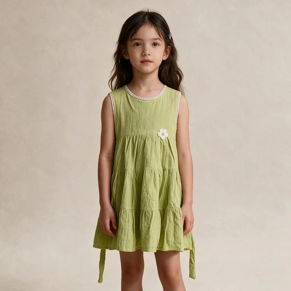 Green_Sleeveless_Gathered_Dress_For_Girls