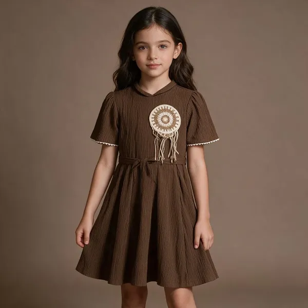 Brown_Textured_Fit_And_Flare_Dress_For_Girl