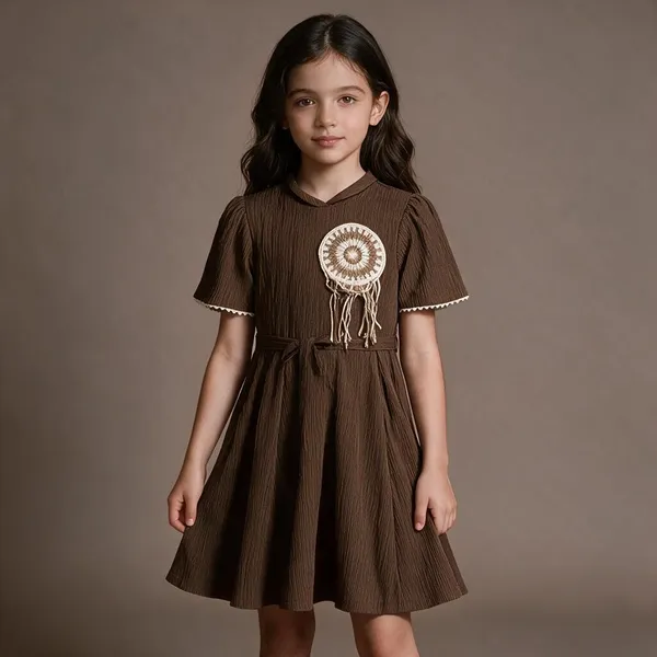 Brown_Textured_Fit_And_Flare_Dress_For_Girl