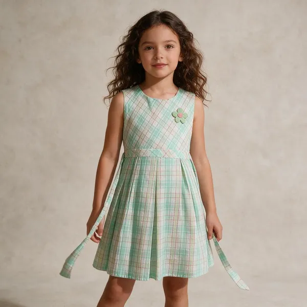 Green_Checked_Sleeveless_Frock_For_Girls