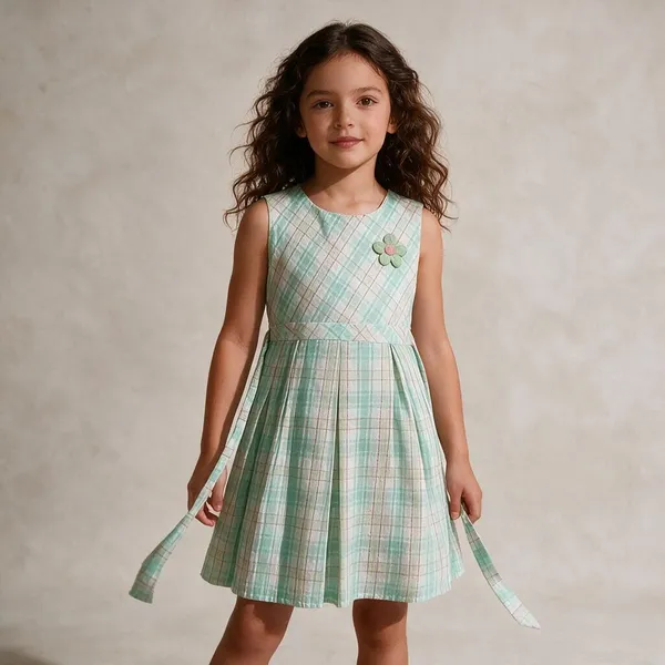 Green_Checked_Sleeveless_Frock_For_Girls