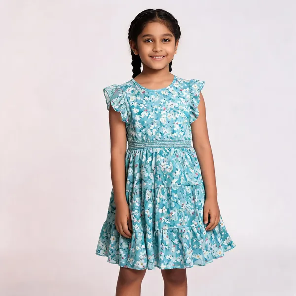 Aqua_Floral_Fit_And_Flare_Dress_For_Girls