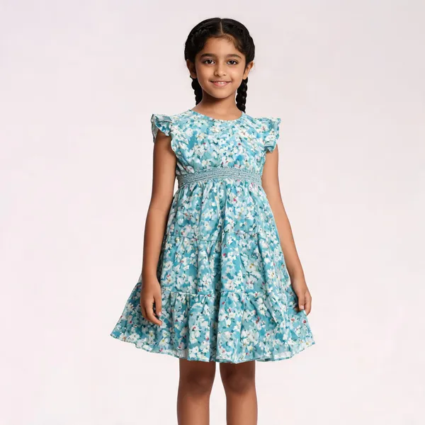 Aqua_Floral_Fit_And_Flare_Dress_For_Girls