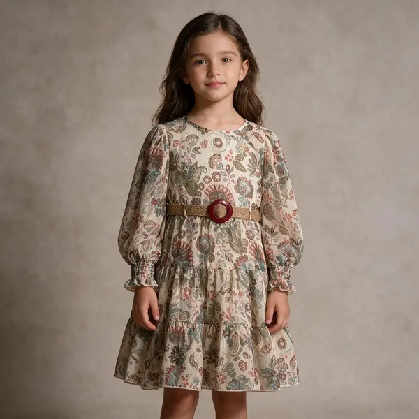Cream_Floral_Fit_And_Flare_Dress_For_Girls