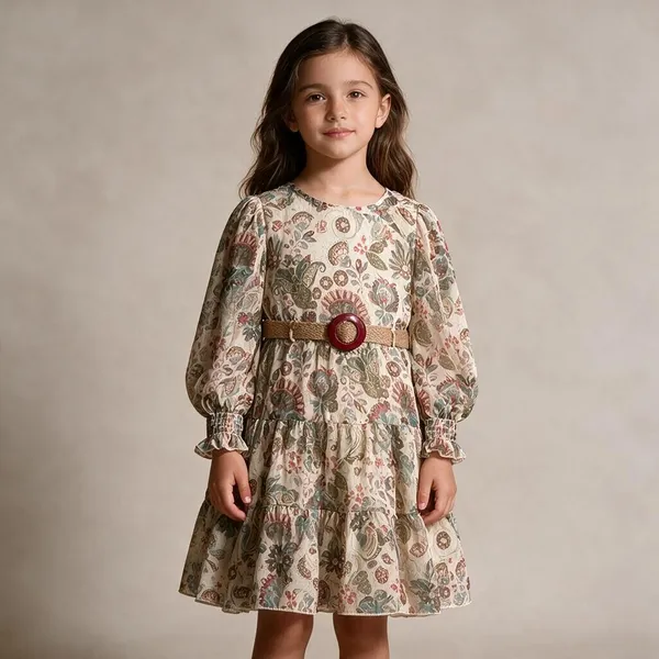 Cream_Floral_Fit_And_Flare_Dress_For_Girls