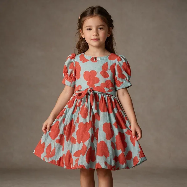 Blue_Cotton_Floral_Fit_And_Flare_Dress_For_Girls