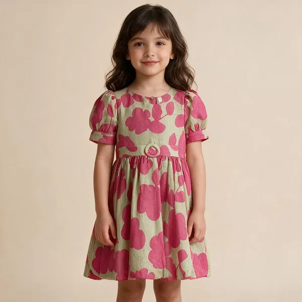 Olive_Woven_Floral_Print_Frock_Dress_For_Girls