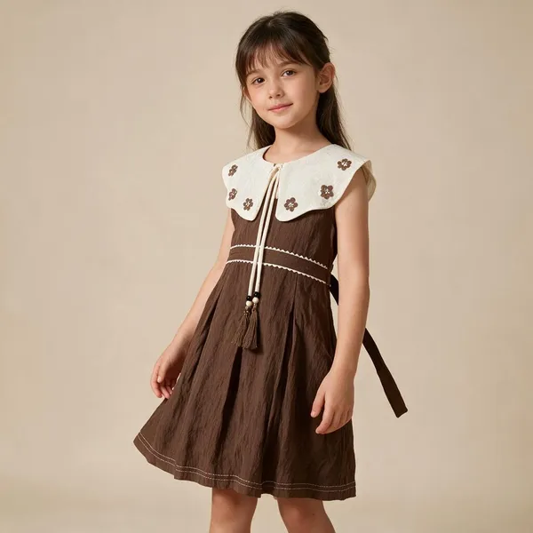 Brown_Sleeveless_Flared_Dress_For_Girls