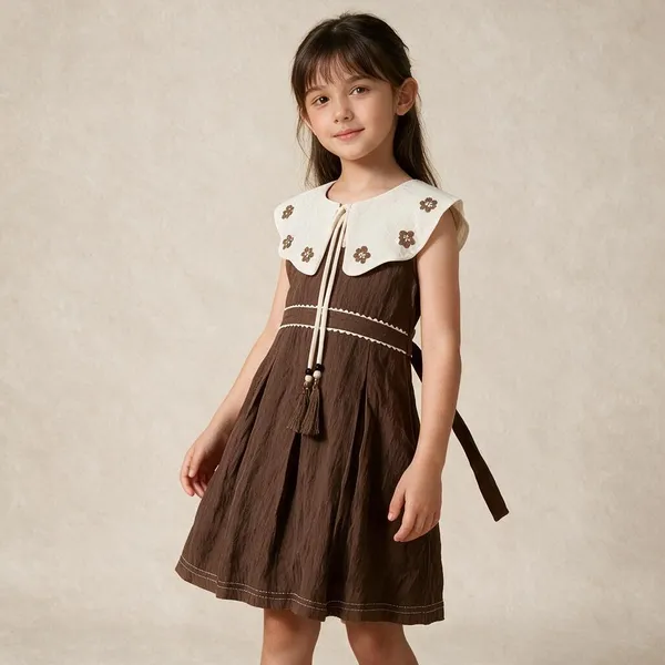 Brown_Sleeveless_Flared_Dress_For_Girls