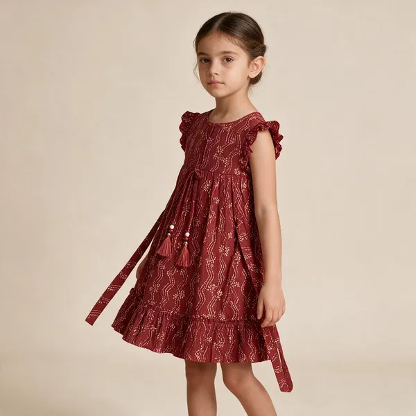 Red_Printed_A_Line_Dress_For_Girls