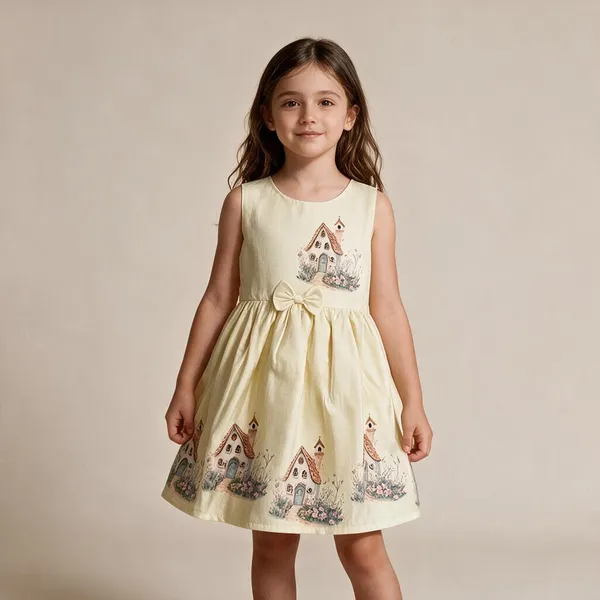Yellow_Printed_Gathered_Frock_For_Girls