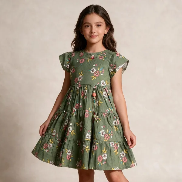 Green_Floral_Printed_Flared_Dress_For_Girls