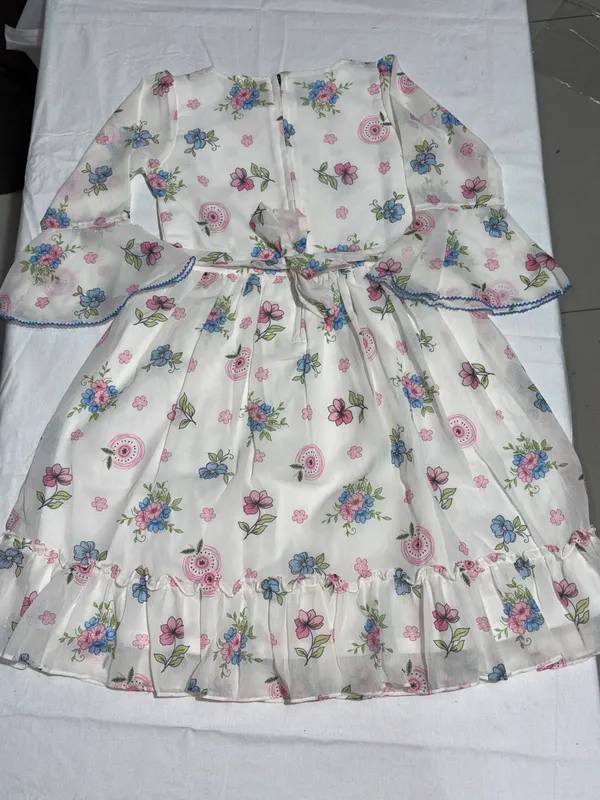 White_Floral_Printed_Flared_Dress_for_Girls