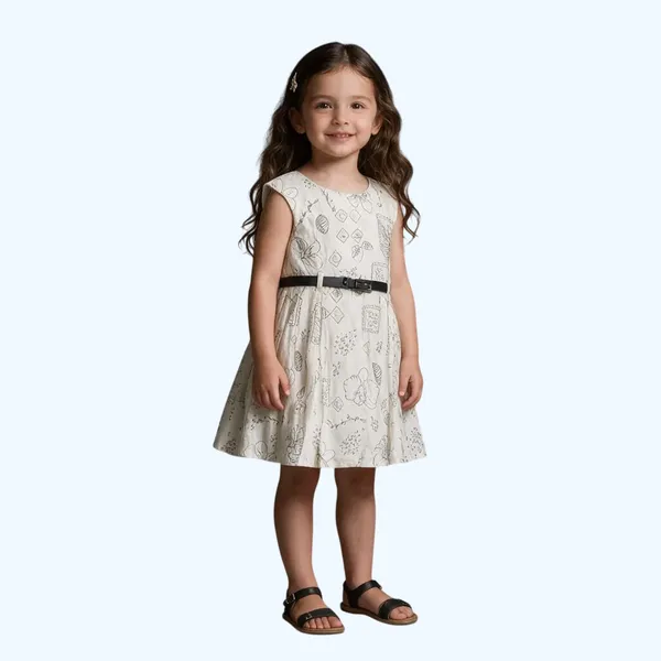 White_Printed_A-Line_Dress_For_Girls