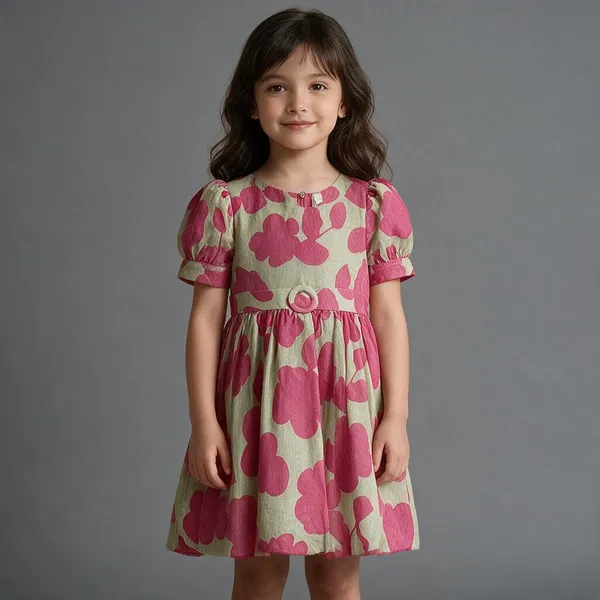 Olive_Woven_Floral_Print_Frock_Dress_For_Girls