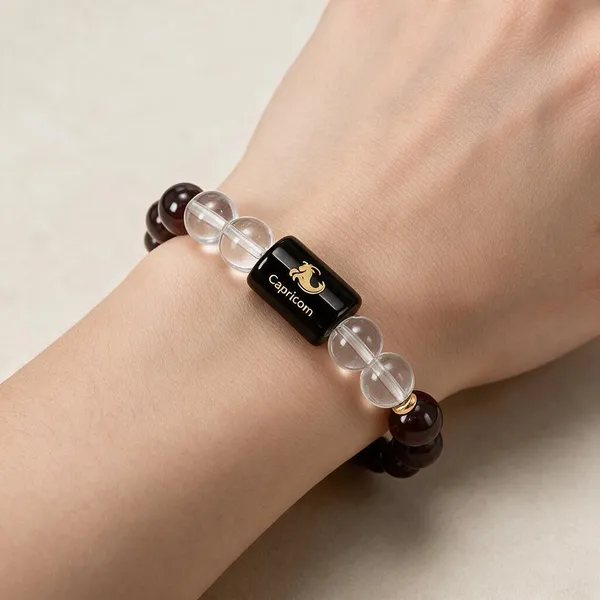 Capricorn_(मकर_राशि)_Garnet_&_Clear_Quartz_Crystal_Bracelet