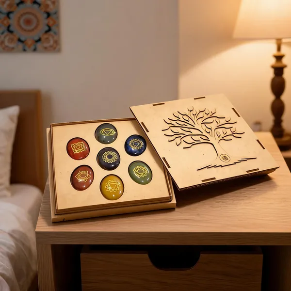 7_Chakra_Healing_Stone_Set_with_Tree_OM_Wood_Box__(Oval_Shape_Stones)