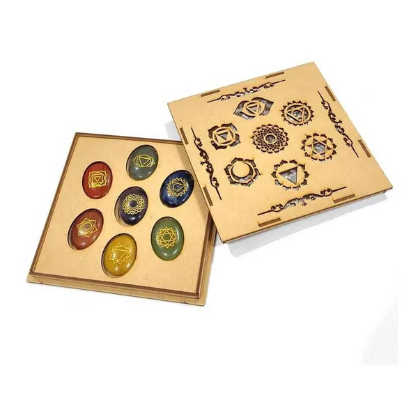 7_Chakra_Healing_Stone_Set_with_Yantra_Wood_Box_(Oval_Shape_Stones)