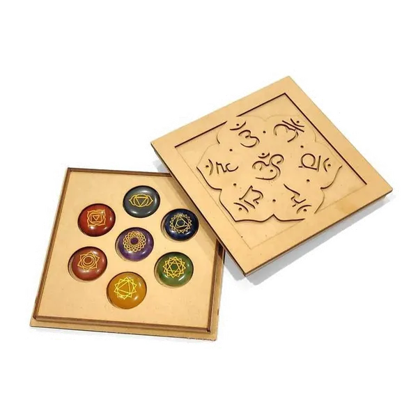 7_Chakra_Healing_Stone_Set_with_OM_Wood_Box_(Round_Shape_Stones)