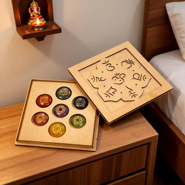 7_Chakra_Healing_Stone_Set_with_OM_Wood_Box_(Round_Shape_Stones)