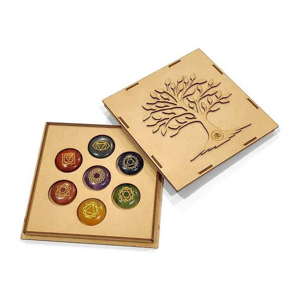 7_Chakra_Healing_Stone_Set_with_Tree_OM_Wood_Box_(Round_Shape_Stones)