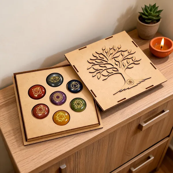 7_Chakra_Healing_Stone_Set_with_Tree_OM_Wood_Box_(Round_Shape_Stones)