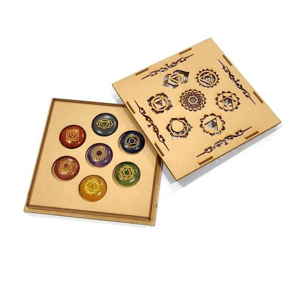7_Chakra_Healing_Stone_Set_with_Yantra_Wood_Box_(Round_Shape_Stones)