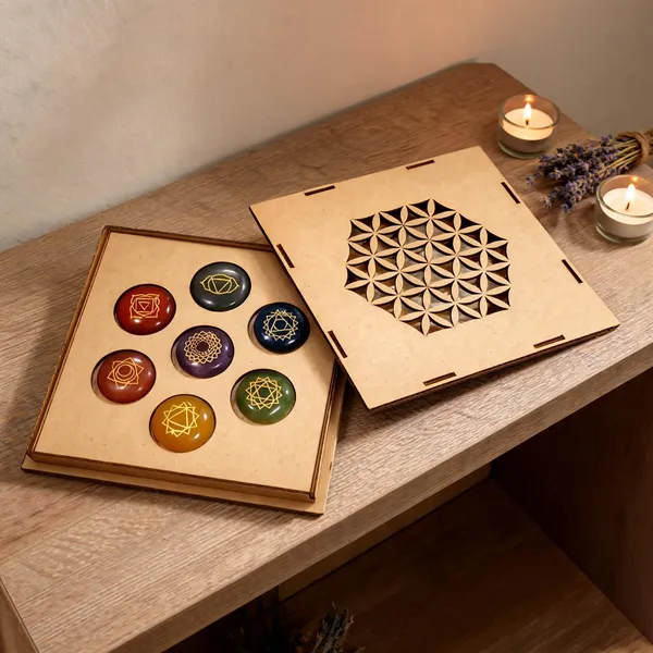7_Chakra_Healing_Stone_Set_with_Hexagon_Wood_Box_(Round_Shape_Stones)