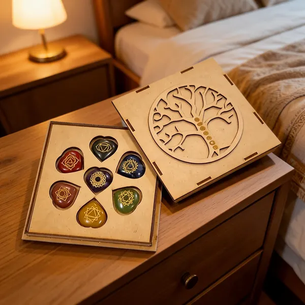 7_Chakra_Healing_Stone_Set_With_Tree_Chakra_Wood_Box_(Heart_Shape_Stones)