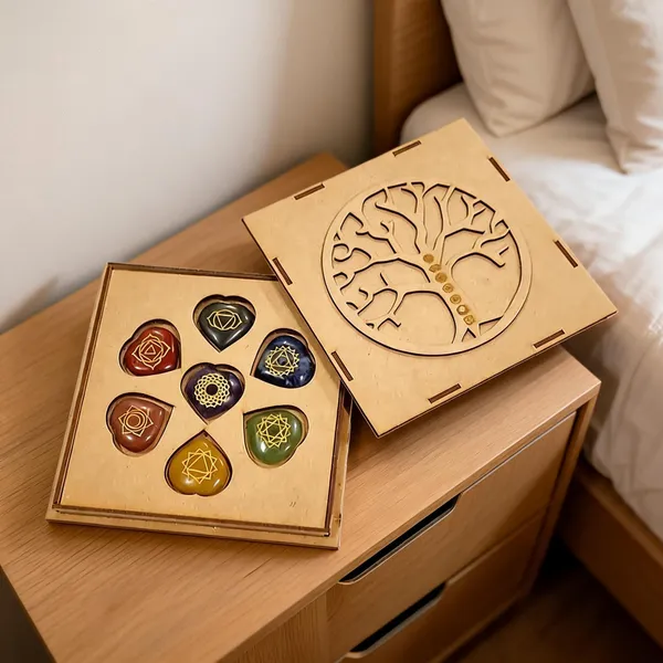 7_Chakra_Healing_Stone_Set_With_Tree_Chakra_Wood_Box_(Heart_Shape_Stones)