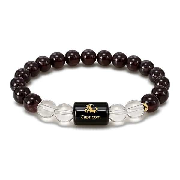 Capricorn_(मकर_राशि)_Garnet_&_Clear_Quartz_Crystal_Bracelet