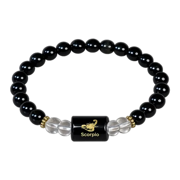 Scorpio_(वृश्चिक_राशि)_Black_Obsidian_&_Clear_Quartz_Natural_Stone_Bracelet