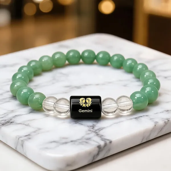 Gemini_(मिथुन_राशि)_Green_Aventurine_&_Clear_Quartz_Natural_Stone_Bracelet