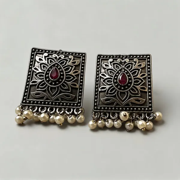 Silver_Stainless_Steel_Floral_Square_Earrings_For_Women
