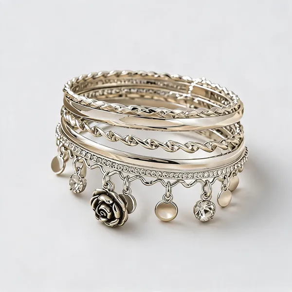 Silver_Stainless_Steel_Charm_Bangle_Set_For_Women