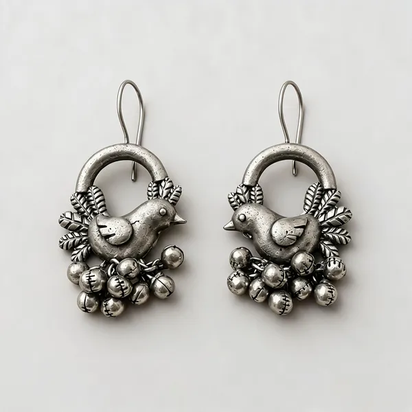 Silver_Stainless_Steel_Oxidised_Bird_Dangle_Earrings_For_Women
