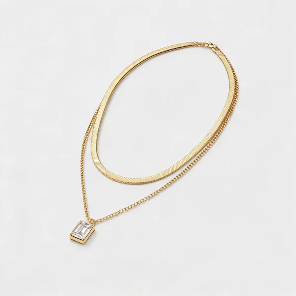 Gold_Stainless_Steel_Layered_Rectangular_Pendant_Necklace_For_Women