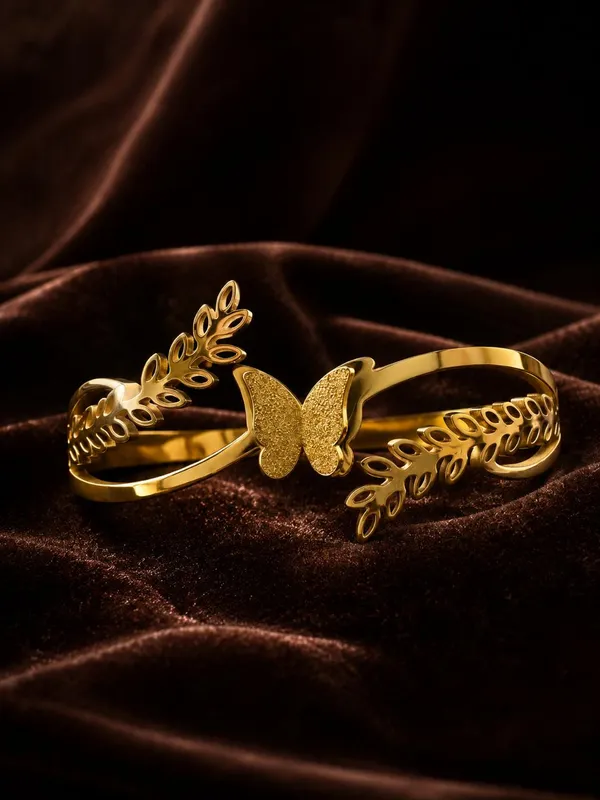 Gold_Tone_Butterfly_Leaf_Bangle_for_Women