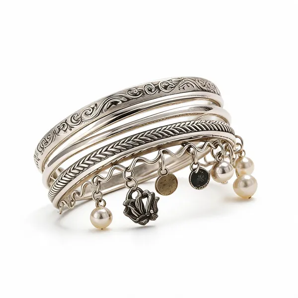 Silver_Stainless_Steel_Charm_Bangle_Set_For_Women