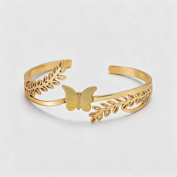 Gold_Stainless_Steel_Leaf_Motif_Bracelet_For_Women