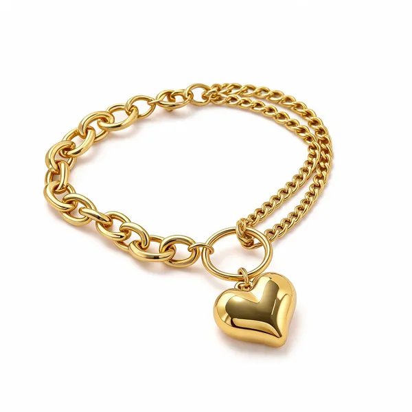 Gold_Stainless_Steel_Heart_Charm_Bracelet_For_Women